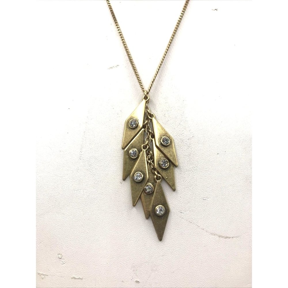 J.CREW GOLD TONE‎ RHINESTONE LONG FLAPPER PENDANT NECKLACE 26”